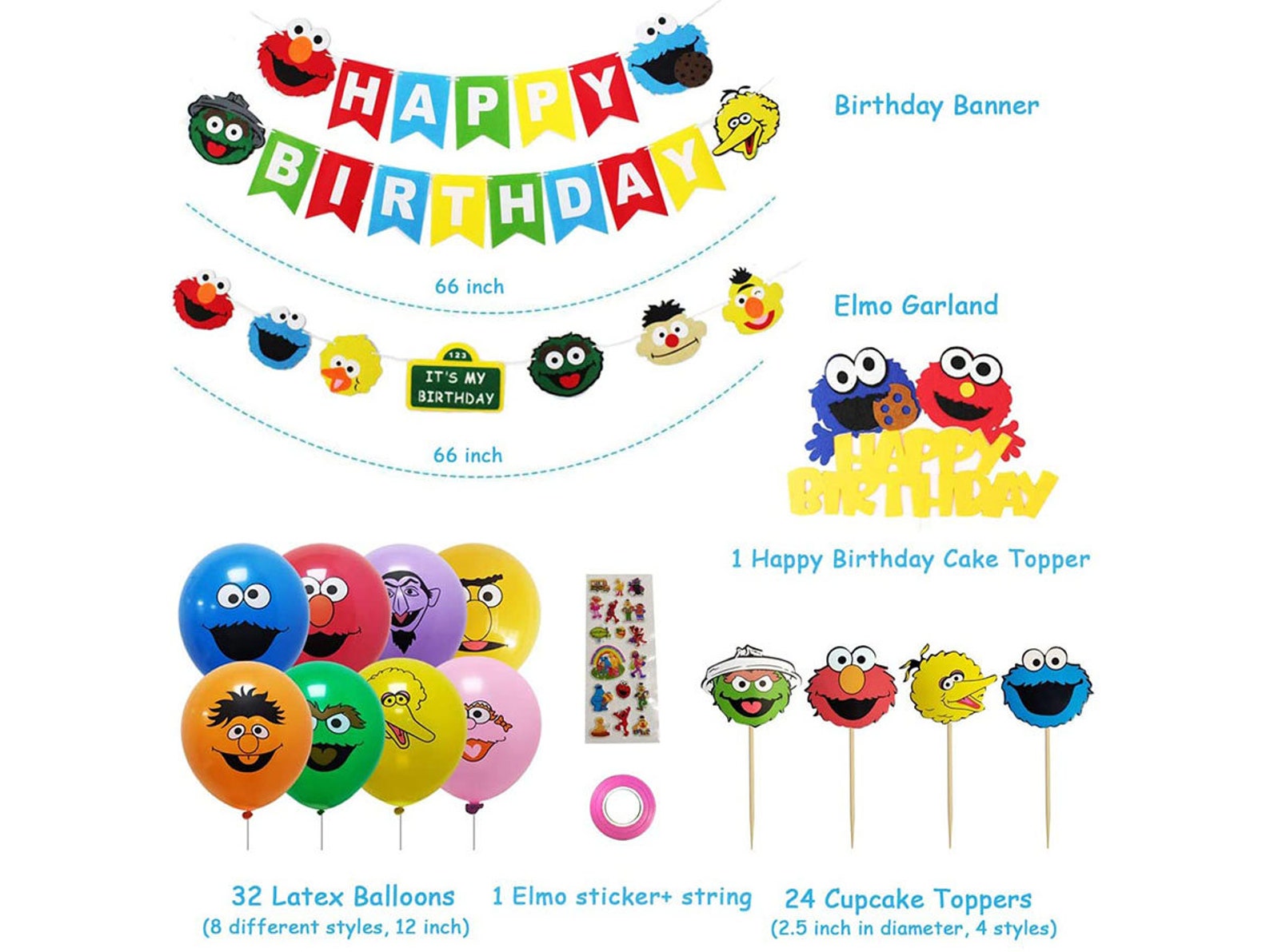 Sesame Street Birthday Party Supplies 60Pcs Sesame Theme | Etsy