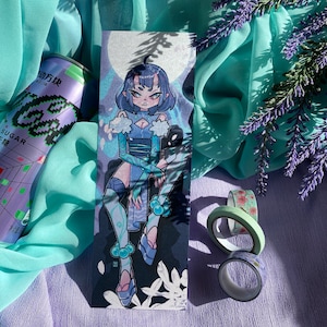 Oni giapponese Demon Girl HOLO segnalibro carta - rosa viola estetica carina stazionaria Manga Raanres