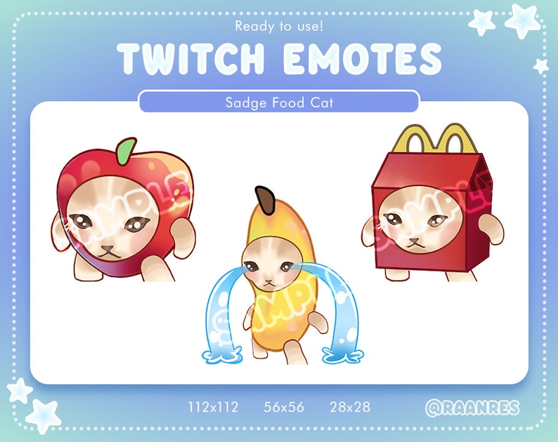 Twitch Sub Emotes Sadge Food Cats Cute Apple Love Banana Cry Mac Gift