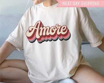 Retro Amore Valentine's Day Shirt, 70s Style Tee, Comfort Colors 1717, Gildan 18000, S-2XL
