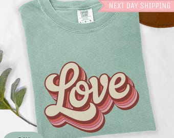 Comfort Colors® Retro Love Valentine's Day Shirt, 70s Style Tee, Comfort Colors 1717, Gildan 18000, S-2XL
