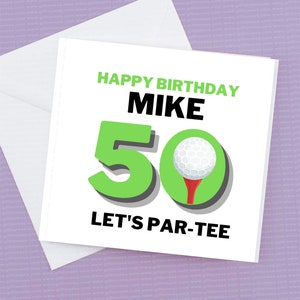 Tarjeta Happy Birthday Golf, personalizada con nombre y edad, puede hacer cualquier edad con un 0
