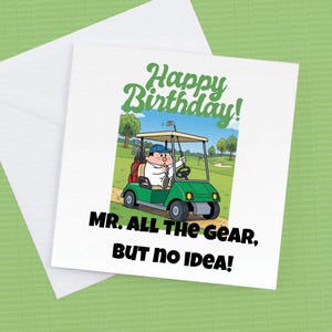 Feliz aniversário, Sr., todo o equipamento, mas sem ideia, cartão de golfe