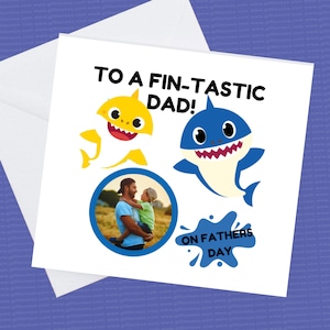 Baby Shark Tarjeta del Día del Padre y sobre personalizado con foto Daddy shark