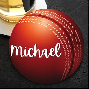 Cricket Ball Design Untersetzer personalisiert mit einem Namen Cricket Fan Geschenk