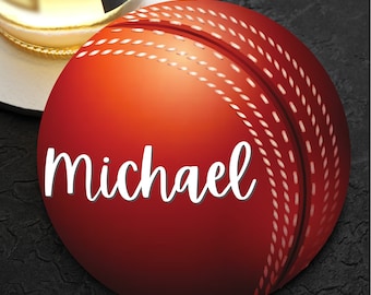Cricket Ball design coaster personalised with a name Cricket Fan Gift