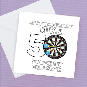 Happy Birthday Personalisierte Darts Karte, you've hit the bullseye 50th birthday card