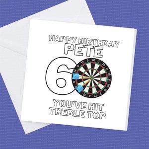 Alles Gute zum Geburtstag personalisierte Darts-Karte, Sie haben die obere 60. Geburtstagskarte getroffen
