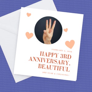 Feliz tarjeta de 3º aniversario personalizada