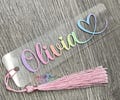 Personalised Rainbow Heart Acrylic Bookmark With/Without Tassel /Pastel/ Gift / Teacher Gift / Reading /Book Lover/Stocking Filler/Christmas product logo