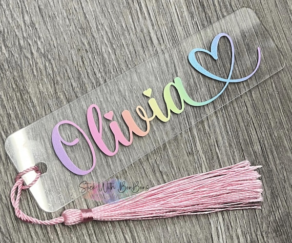 Personalised Rainbow Heart Acrylic Bookmark With/Without Tassel /Pastel/ Gift / Teacher Gift / Reading /Party Bag Gift / Book Lover/