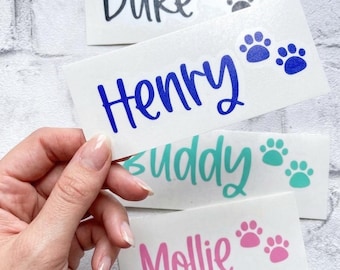Personalised Dog Cat Pet Bowl Label Paw Pet Name Decal Stickers Vinyl Surefeed Pet bowls