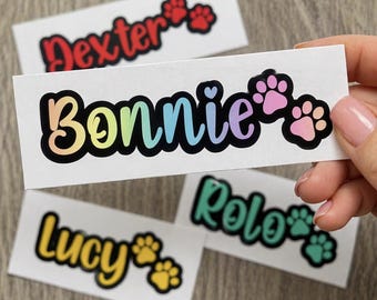 Layered Personalised Dog Cat Pet Name Vinyl Bowl Label Paw Decal Stickers
