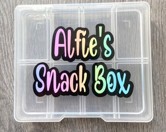 PERSONALISED Layered Travel Snack Box Label Vinyl Decal Sticker - STICKER ONLY 6" X 3"