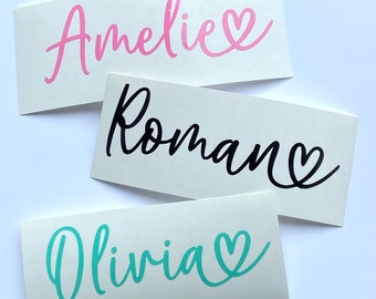PERSONALISED Custom Vinyl Heart Name Label Sticker Lunchbox Bottle Glass Kids School