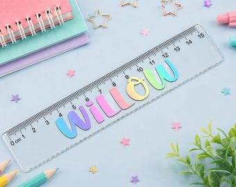 Personalised Clear 15cm Ruler – Custom Name Vinyl Decal | Back to School | Teacher Gift | Pencil Case Accessory