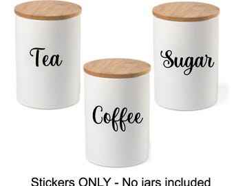 1 x Tea Coffee Sugar Set Vinyl Stickers for Canisters Jars Kitchen Pantry