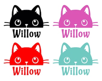 1 x PERSONALISED Peeking Cat Name Vinyl Label Sticker