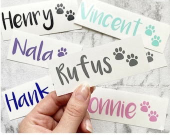 Personalised Dog Cat Pet Bowl Label Paw Pet Name Decal Stickers Vinyl Surefeed Pet bowls