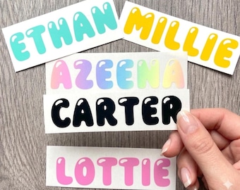 PERSONALISED Custom Vinyl Name Label Sticker Lunchbox Bottle Glass Kids School