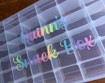 PERSONALISED Travel Snack Box Label Vinyl Decal Sticker - STICKER ONLY 6" X 3"