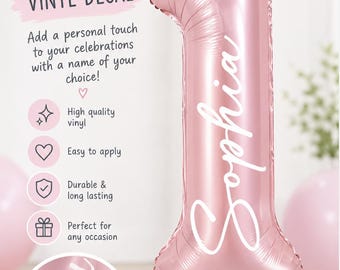 Custom Name Vinyl Decal for Number Balloon | Birthday Party Decor STICKER ONLY