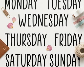 Full Set of 7 Days Of The Week Vinyl decal Teacher labels school uni organise work files University