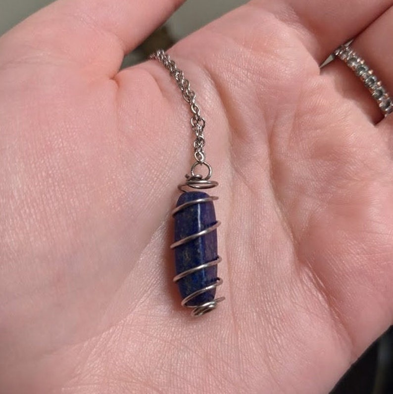 Wire Wrapped Lazurite Crystal Necklace with Sodalite Beads