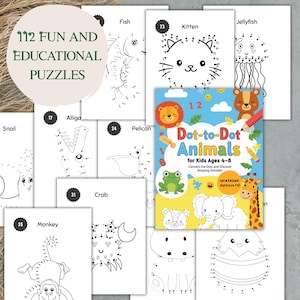 Dot-to-Dot Animals for Kids Ages 4-8: Fun 112 Puzzles for Counting, Fine Motor Skills, Number Recognition and Screen-Free Activity