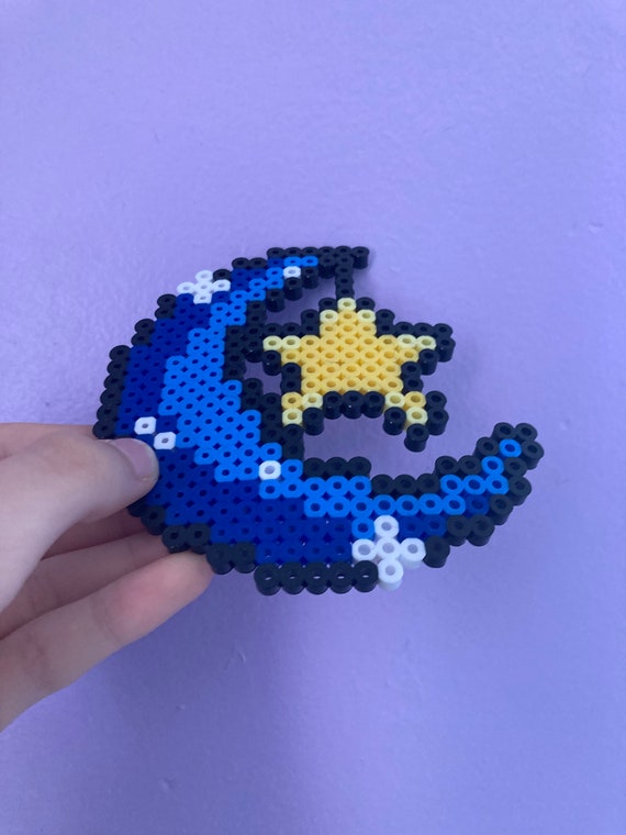 Moon and Star Perler Bead Blue and Yellow Adorable 