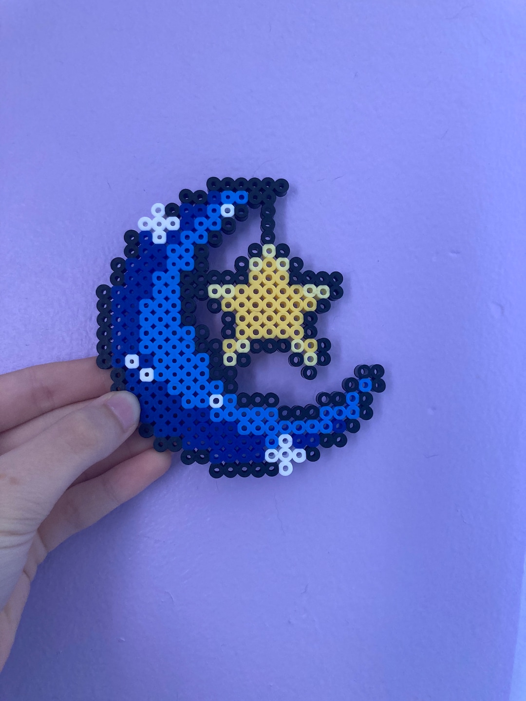 Moon and Star Perler Bead Blue and Yellow Adorable Etsy