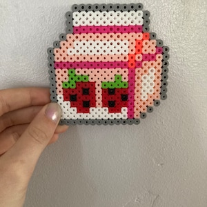 fofo kawaii morango caixa de leite perler conta artesanal adorável morango rosa