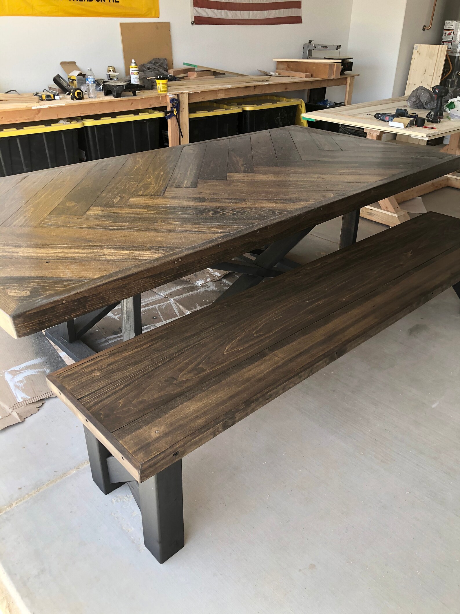 Rustic Herringbone Table Etsy