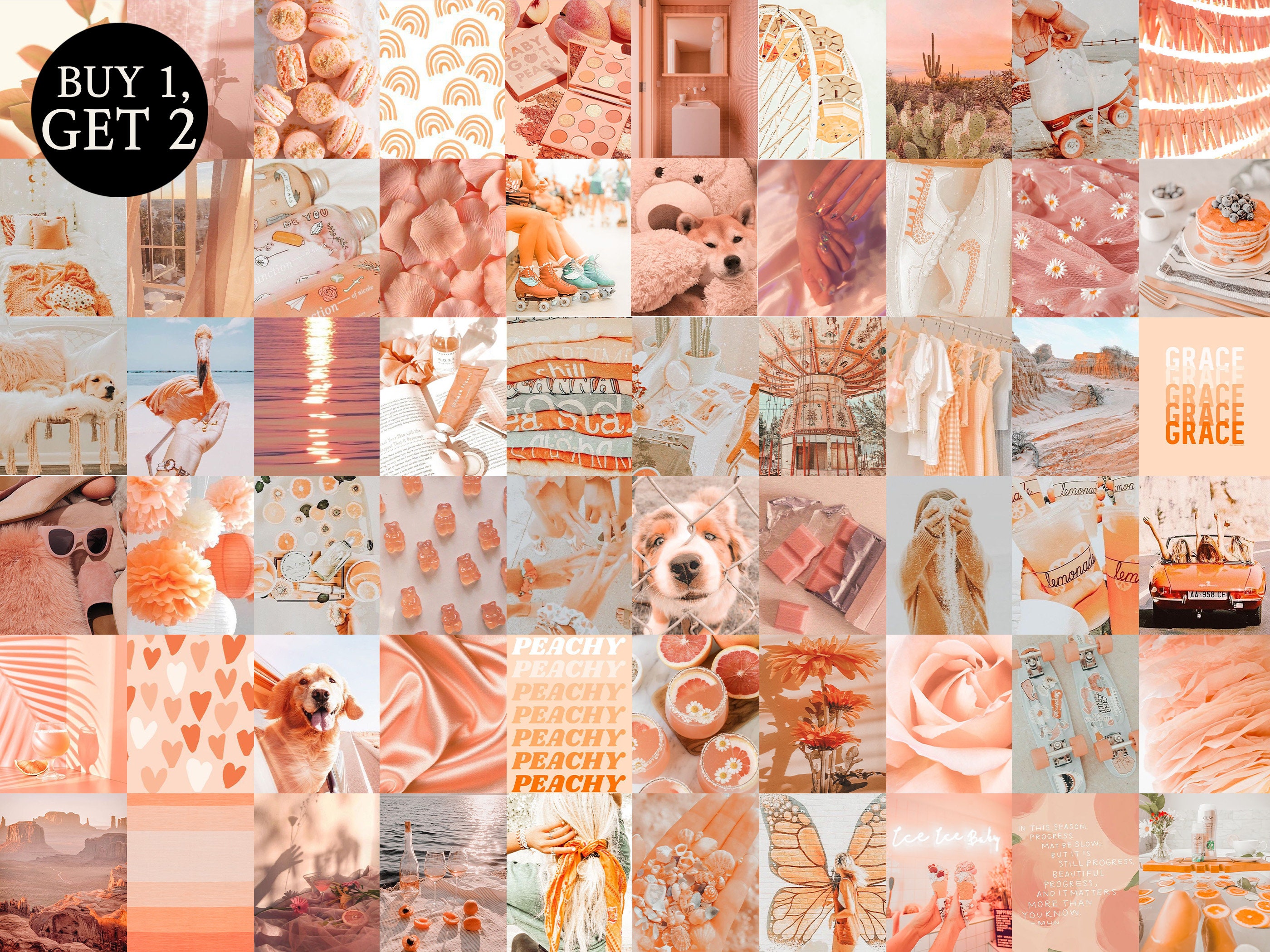 Boujee Boho Peach Aesthetic Wall Collage Kit 60pcs Instant | Etsy