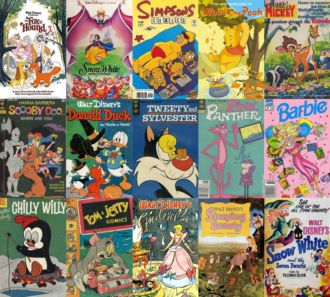 Retro Vintage Cartoon Poster Wall Collage Kit 60pcs Instant Etsy