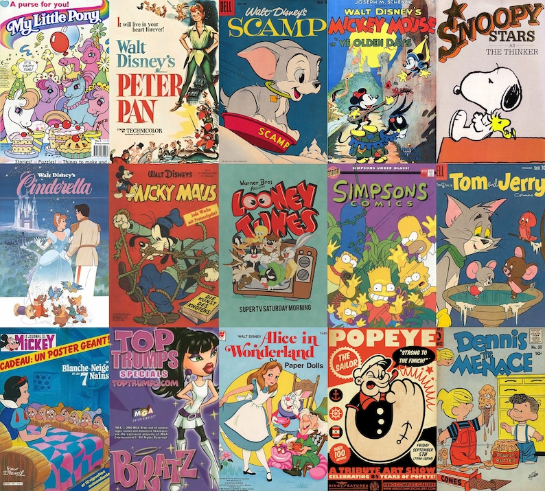 Retro Vintage Cartoon Poster Wall Collage Kit 60pcs Instant Etsy