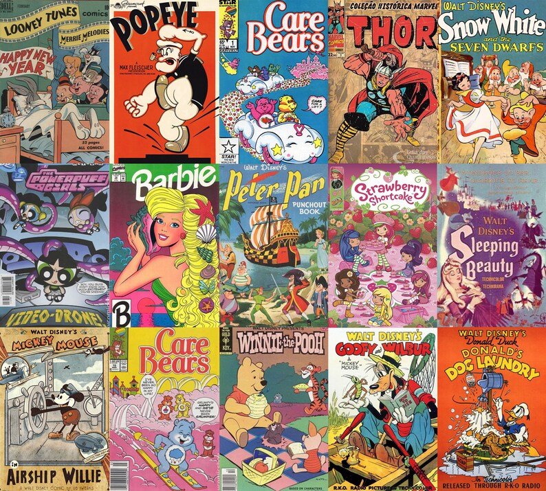 Retro Vintage Cartoon Poster Wall Collage Kit 60pcs Instant Etsy