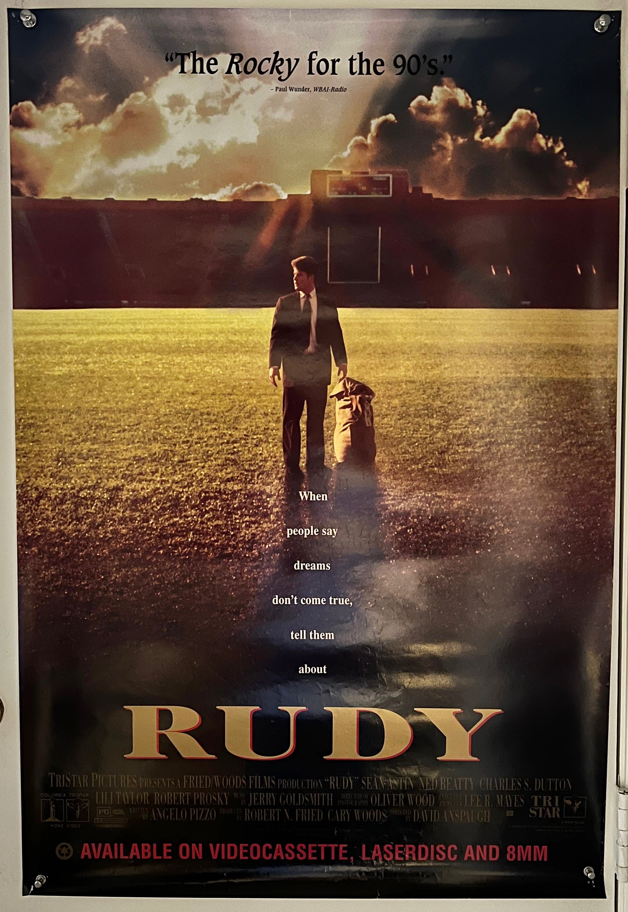 RUDY 1993 Original Single Sided Video Store Movie Poster picture