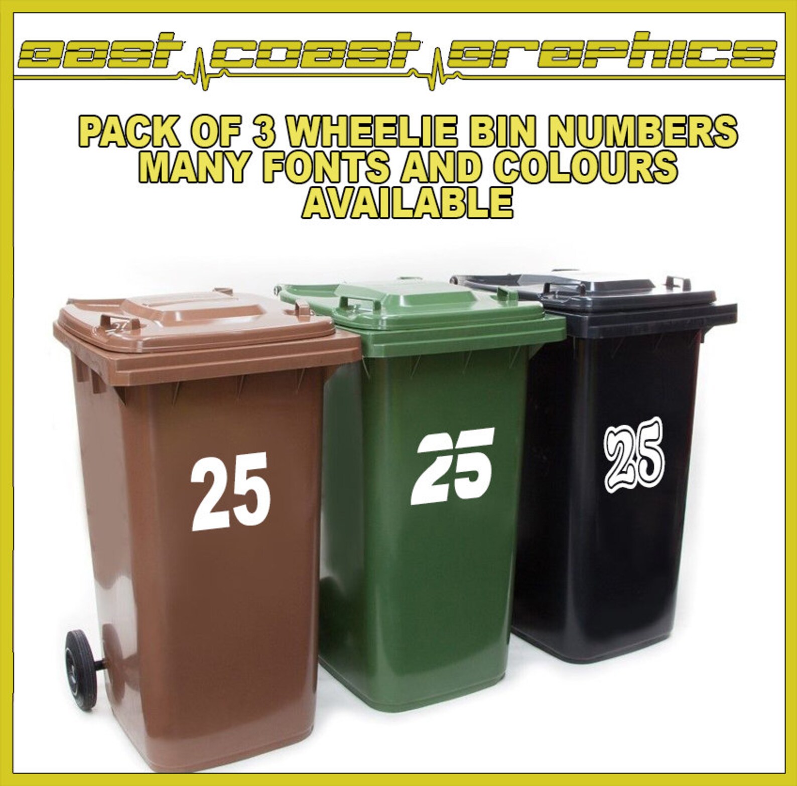 3 x Wheelie Bin Number Stickers Available in a range of Etsy