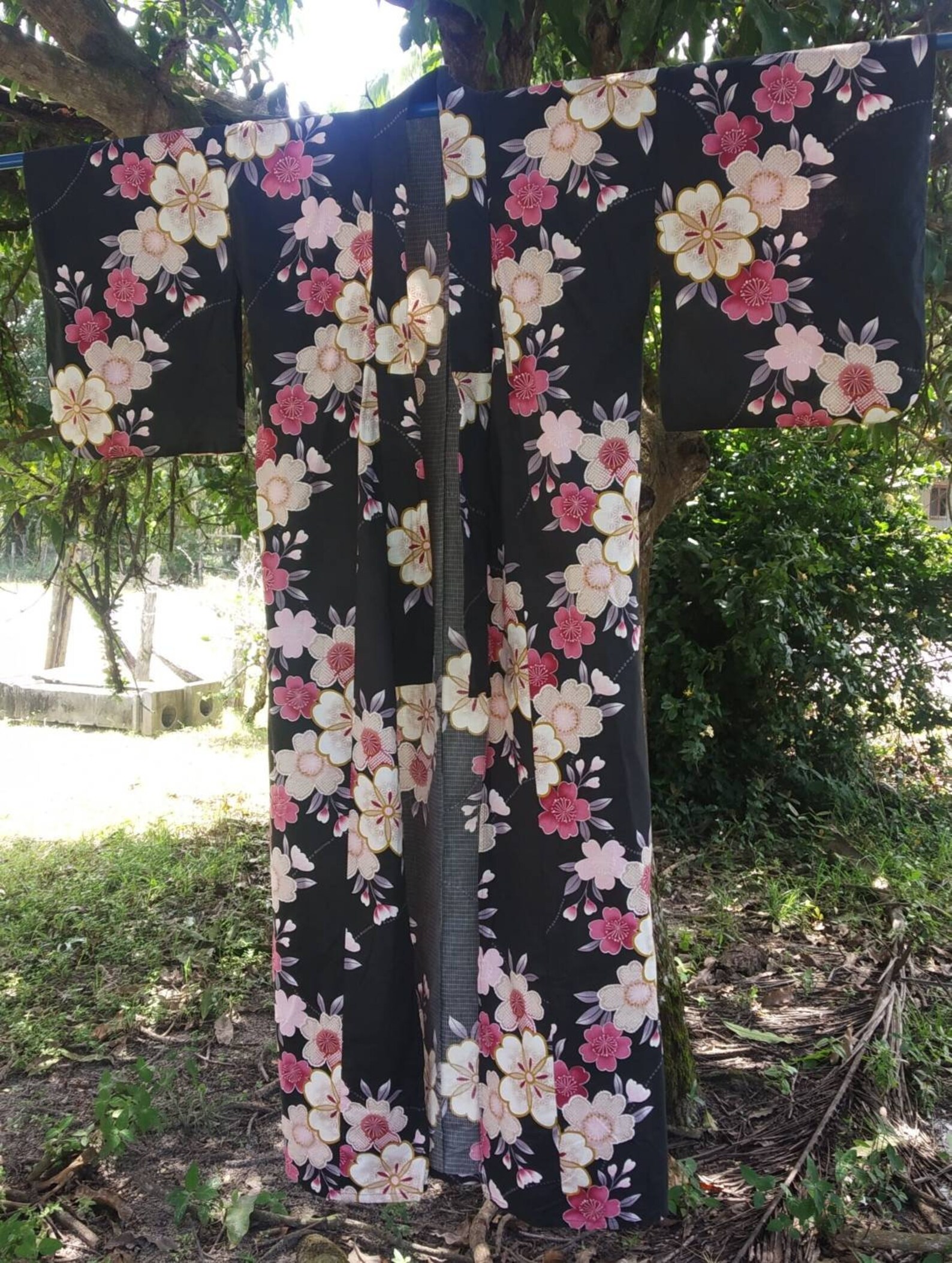 Vintage Kimono Japanese Flower Designlong Kimono Cotton Etsy