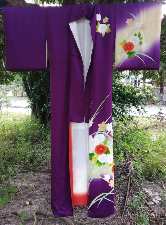 Vintage kimono Japanese beautiful flower,long kimo