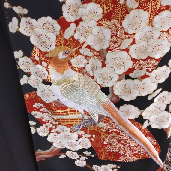 Vintage kimono Japanese embroidered birds,long kim