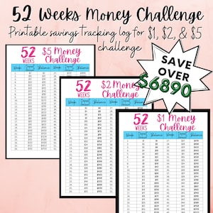 52 Week Money-Envelopes Challenge, Savings Challenge, Digital Download, Finance and Budgeting Tracking Log, Tik Tok, 100 Envelopes, PDF