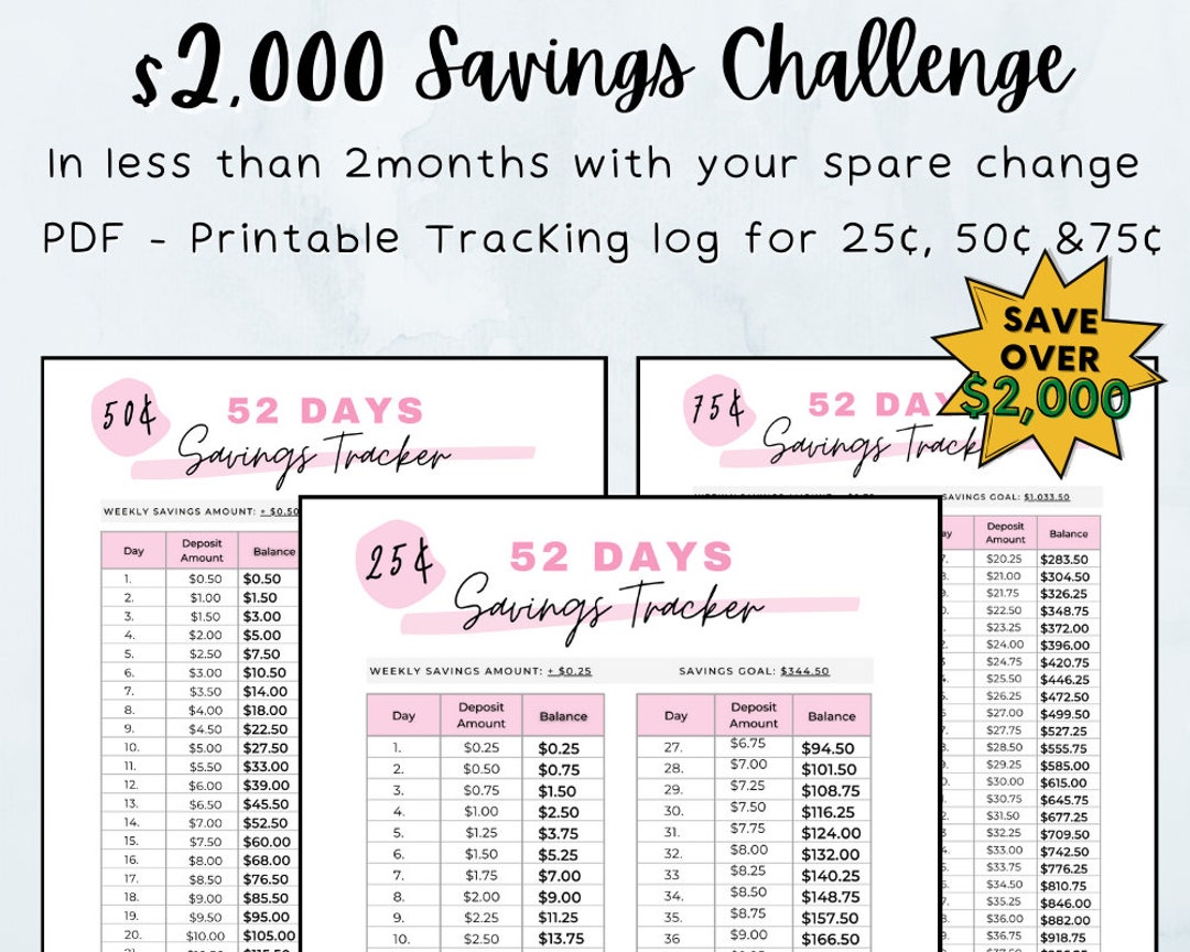 52 Days Moneyenvelopes Challenge, Savings Challenge, Digital Download, Finance and Budgeting