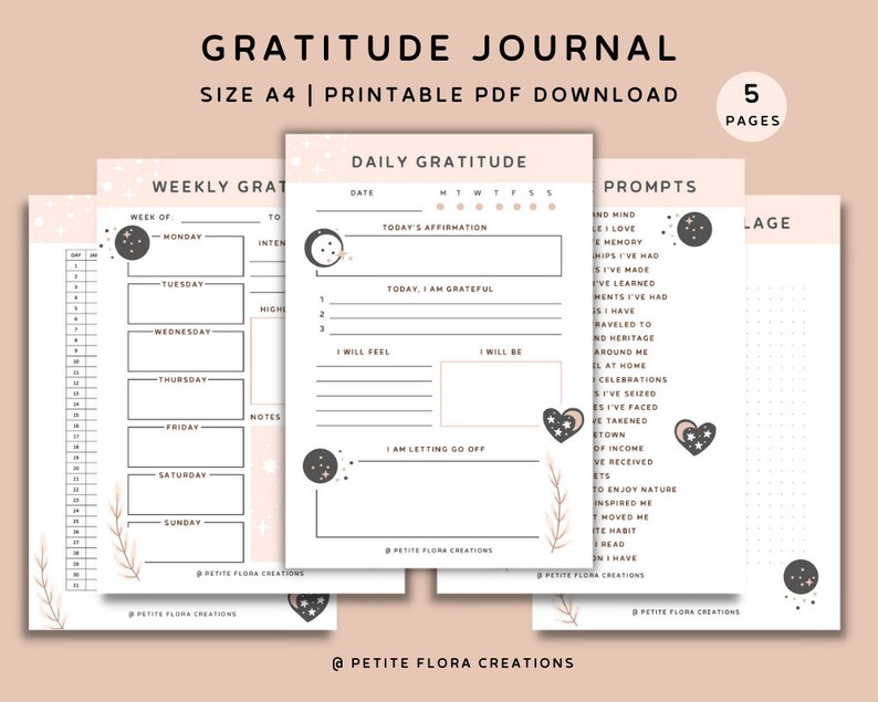 Gratitude Journal Printable Daily Gratitude Journal Printable Weekly Gratitude PDF Gratitude Journal PDF Size A4 Mindful Planner image 1