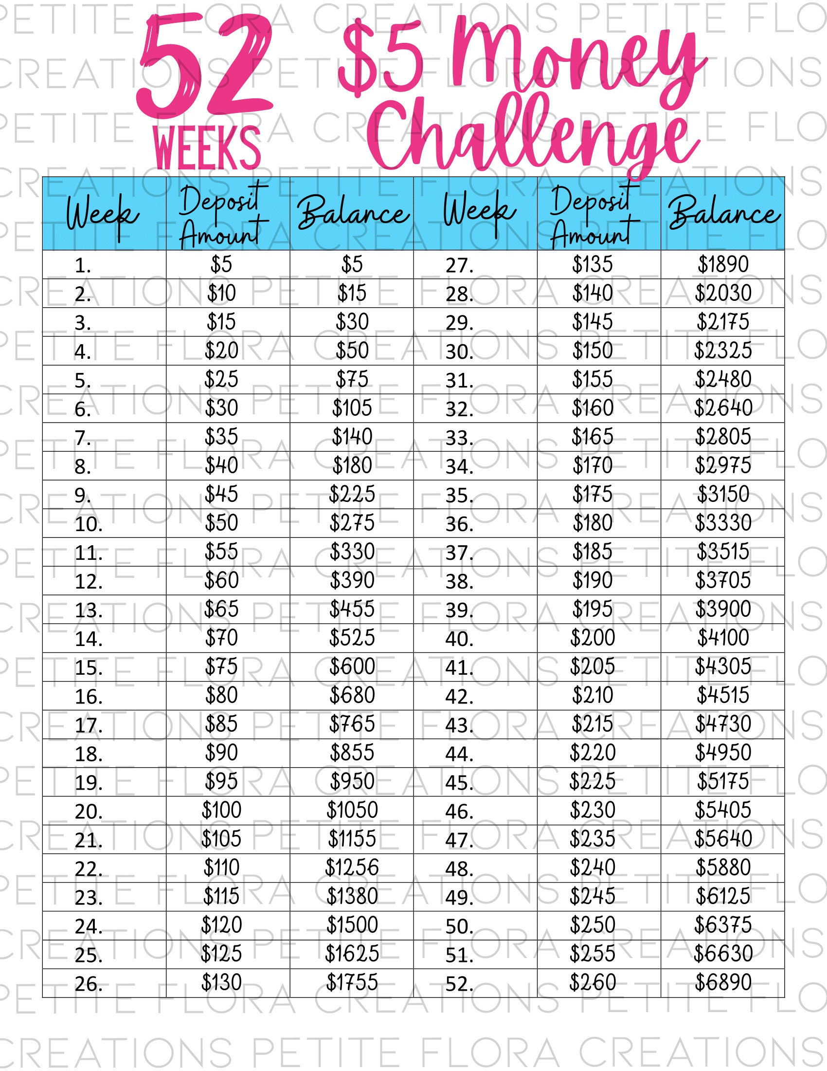 52 Week Money Saving Challenge (2019) — SueTanya Mchorgh