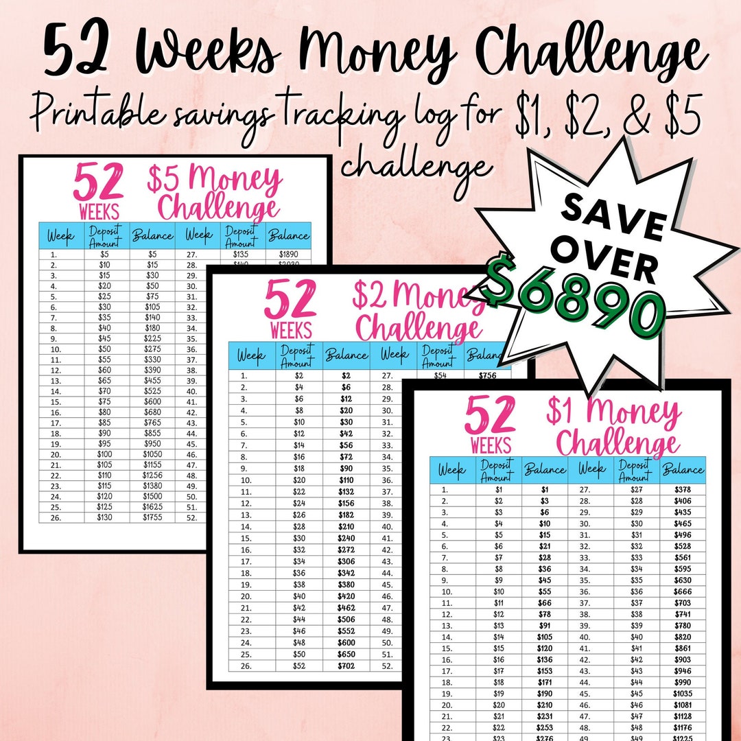 52 Week Moneyenvelopes Challenge, Savings Challenge, Digital Download