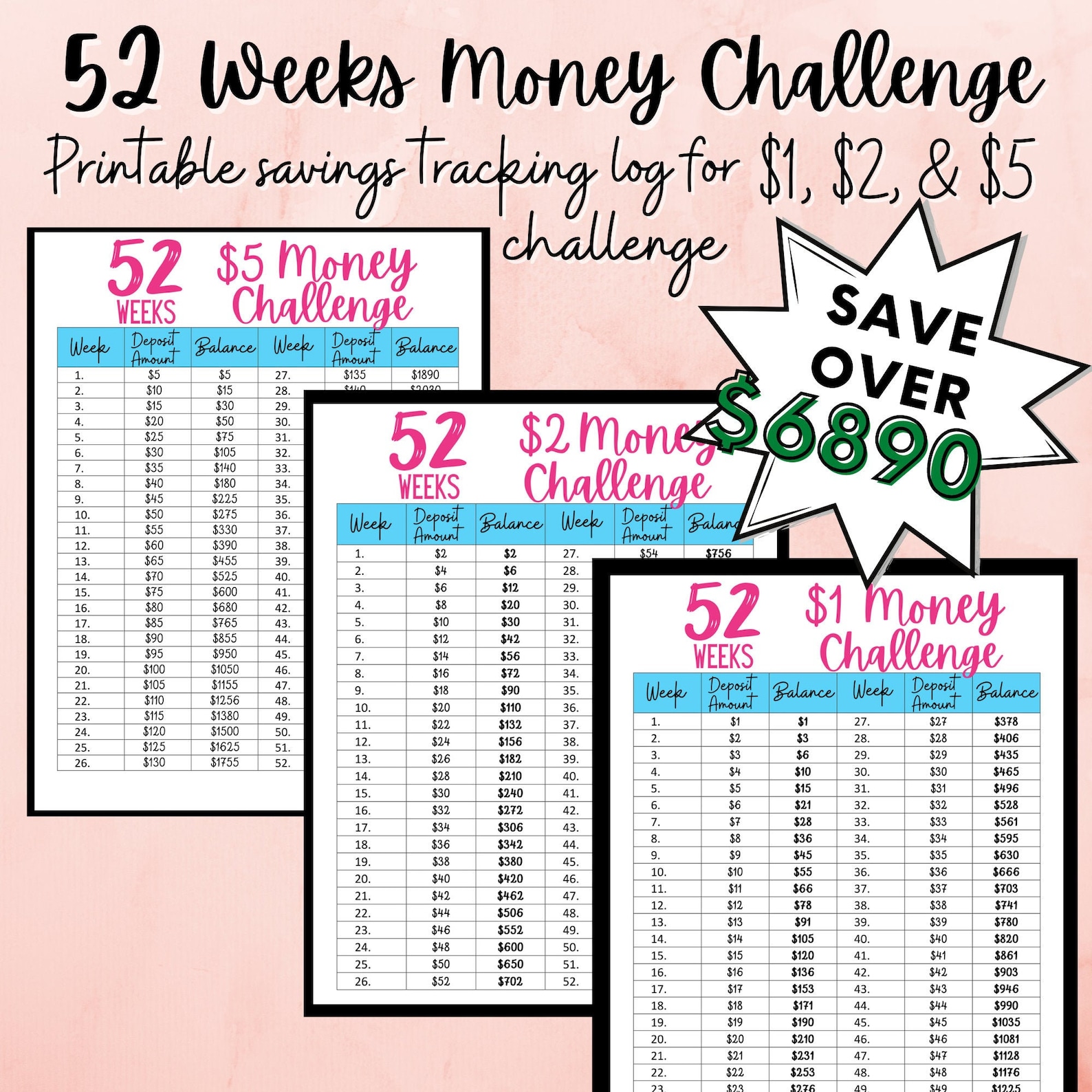 52 Week MoneyEnvelopes Challenge Savings Challenge Digital Etsy