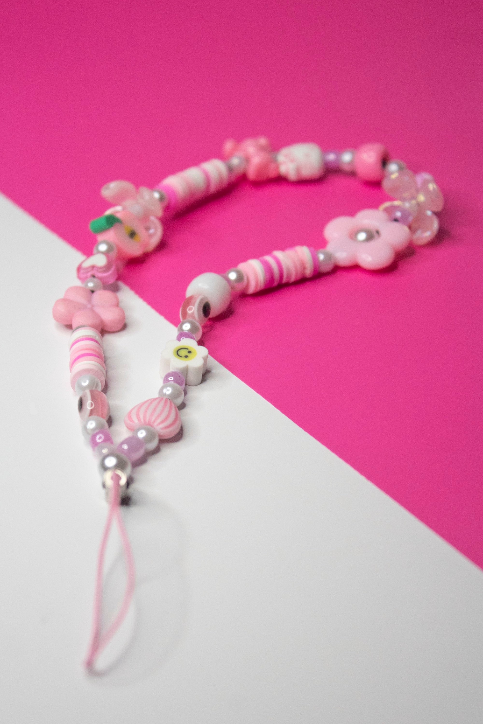 Pink Flower Phone Charm Bead Strap Etsy