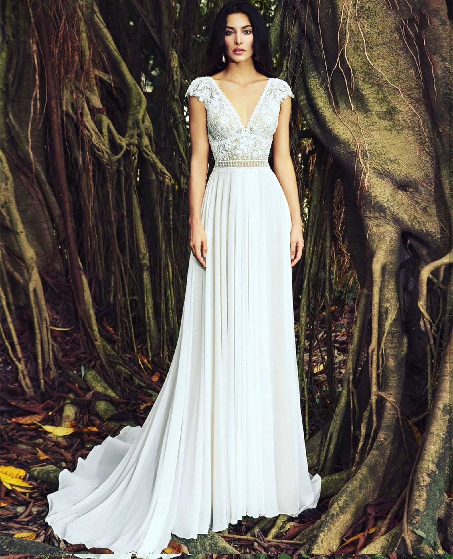 Customized Simple Boho Chiffon Wedding Dress V-neck Floor - Etsy